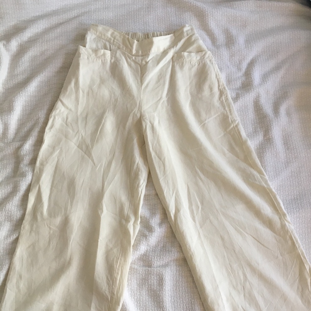 FLAX white linen wide leg pants w/pockets